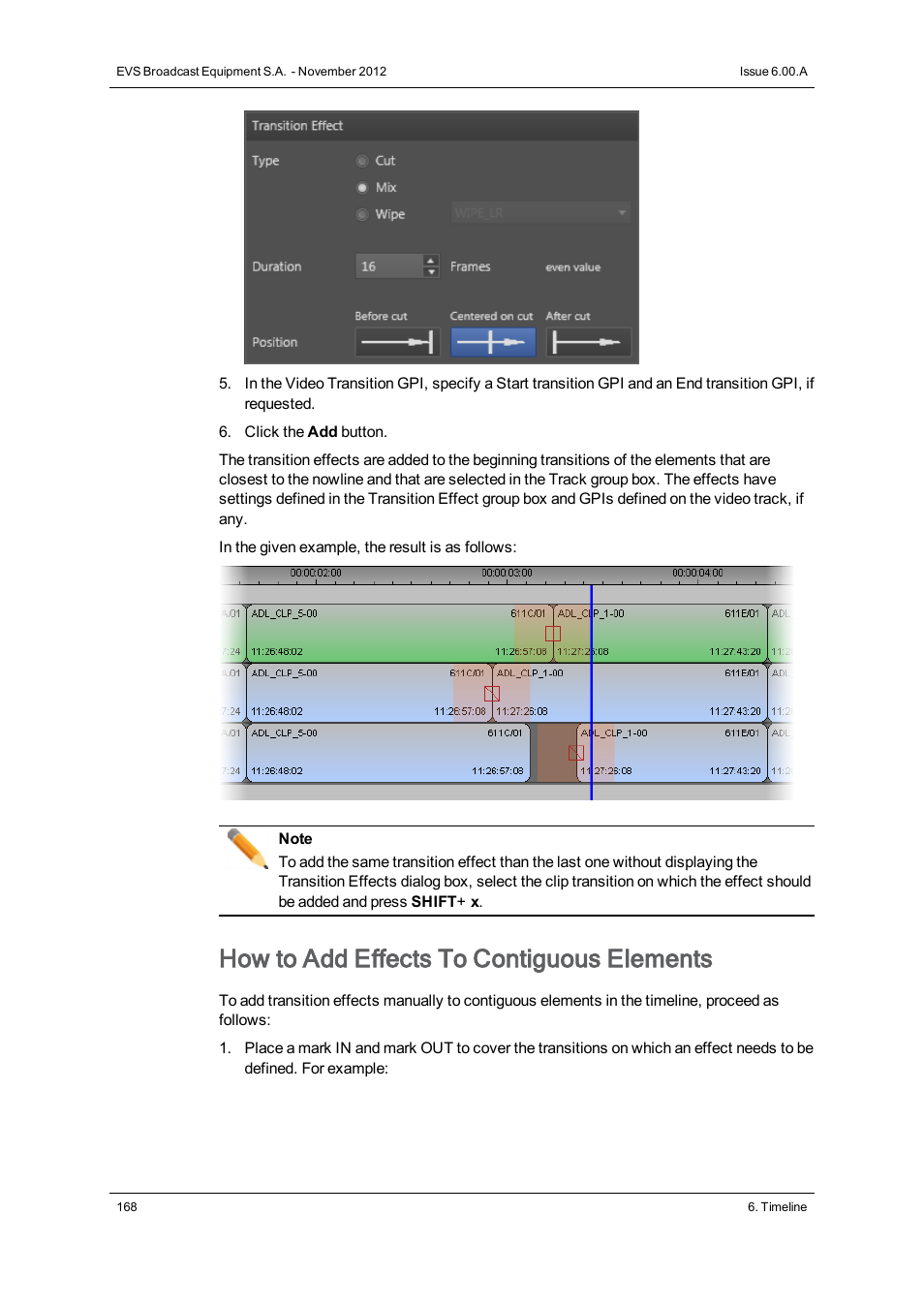 How to add effects to contiguous elements | EVS IPDirector Version 6.0 - November 2012 Part 8 User's Manual User Manual | Page 180 / 250