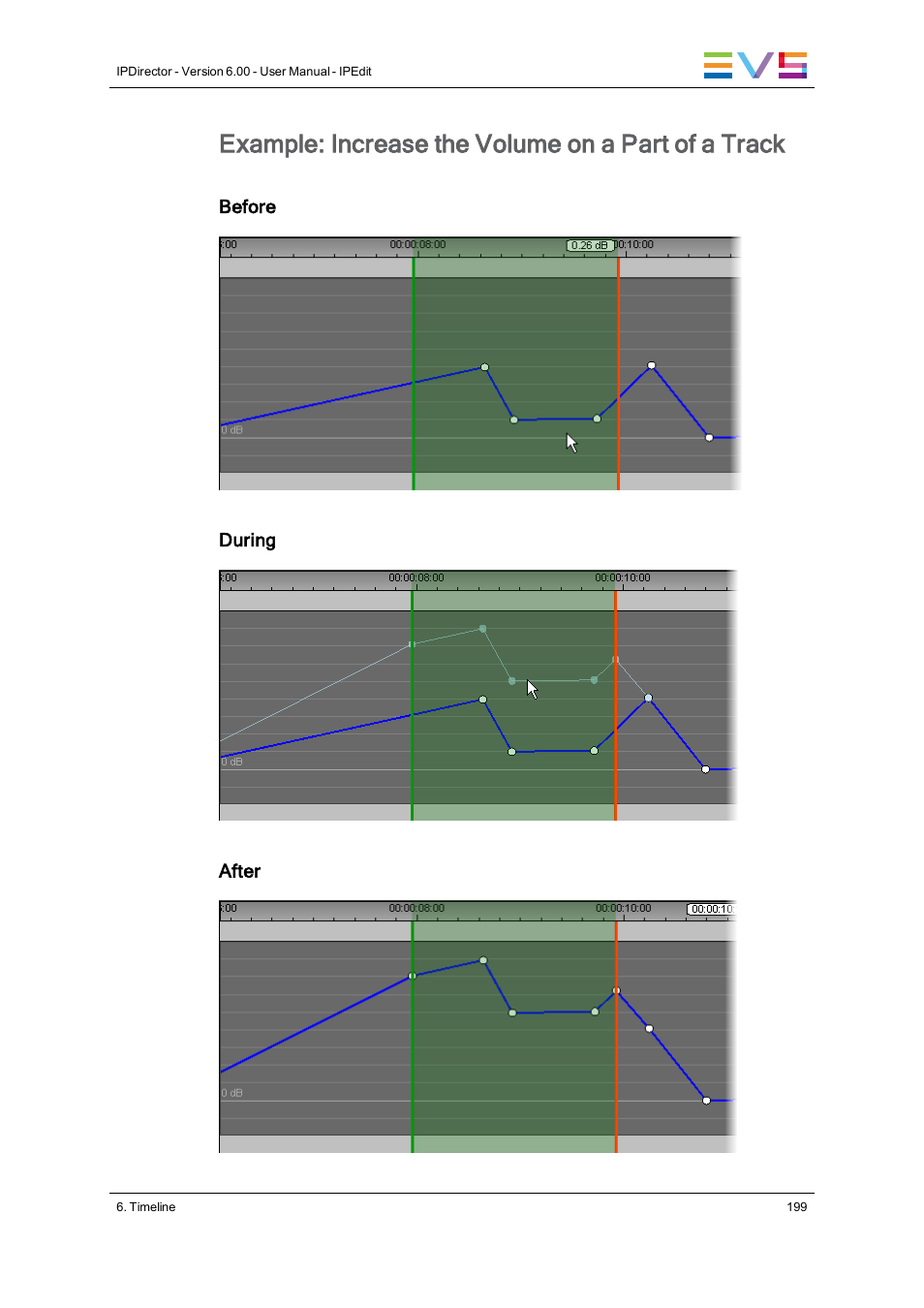 Example: increase the volume on a part of a track | EVS IPDirector Version 6.0 - November 2012 Part 8 User's Manual User Manual | Page 211 / 250