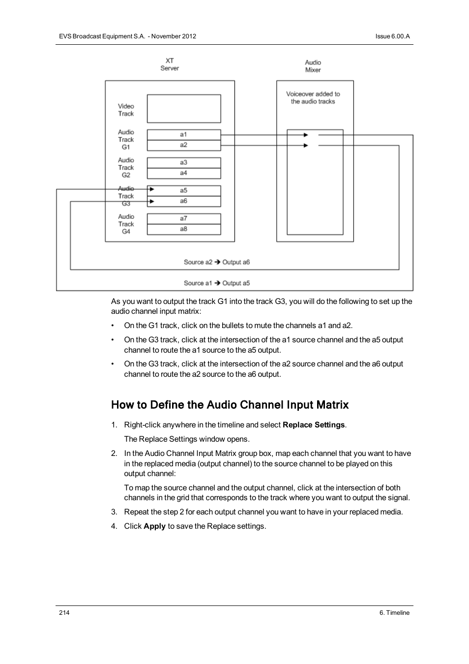 How to define the audio channel input matrix | EVS IPDirector Version 6.0 - November 2012 Part 8 User's Manual User Manual | Page 226 / 250
