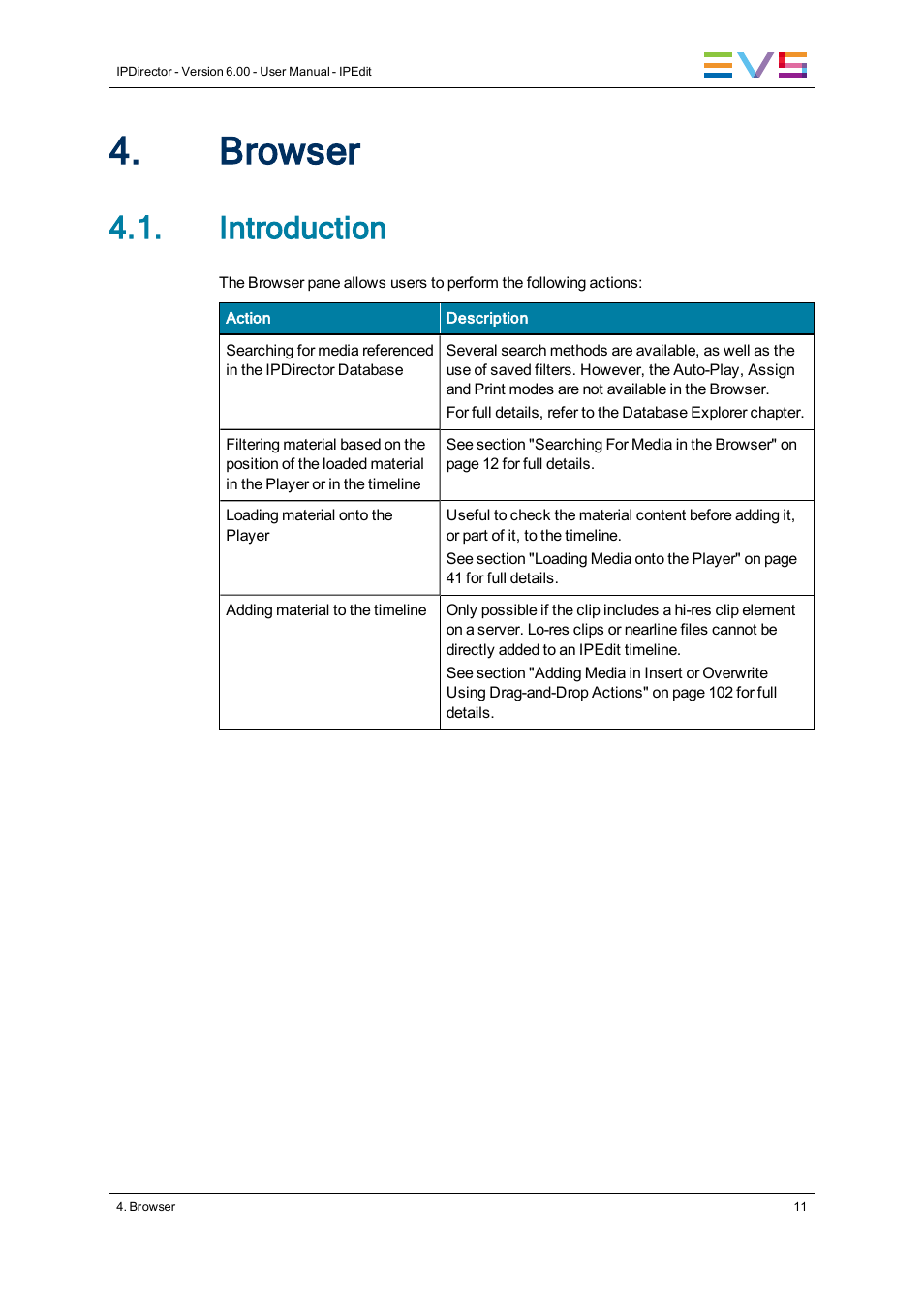Browser, Introduction | EVS IPDirector Version 6.0 - November 2012 Part 8 User's Manual User Manual | Page 23 / 250
