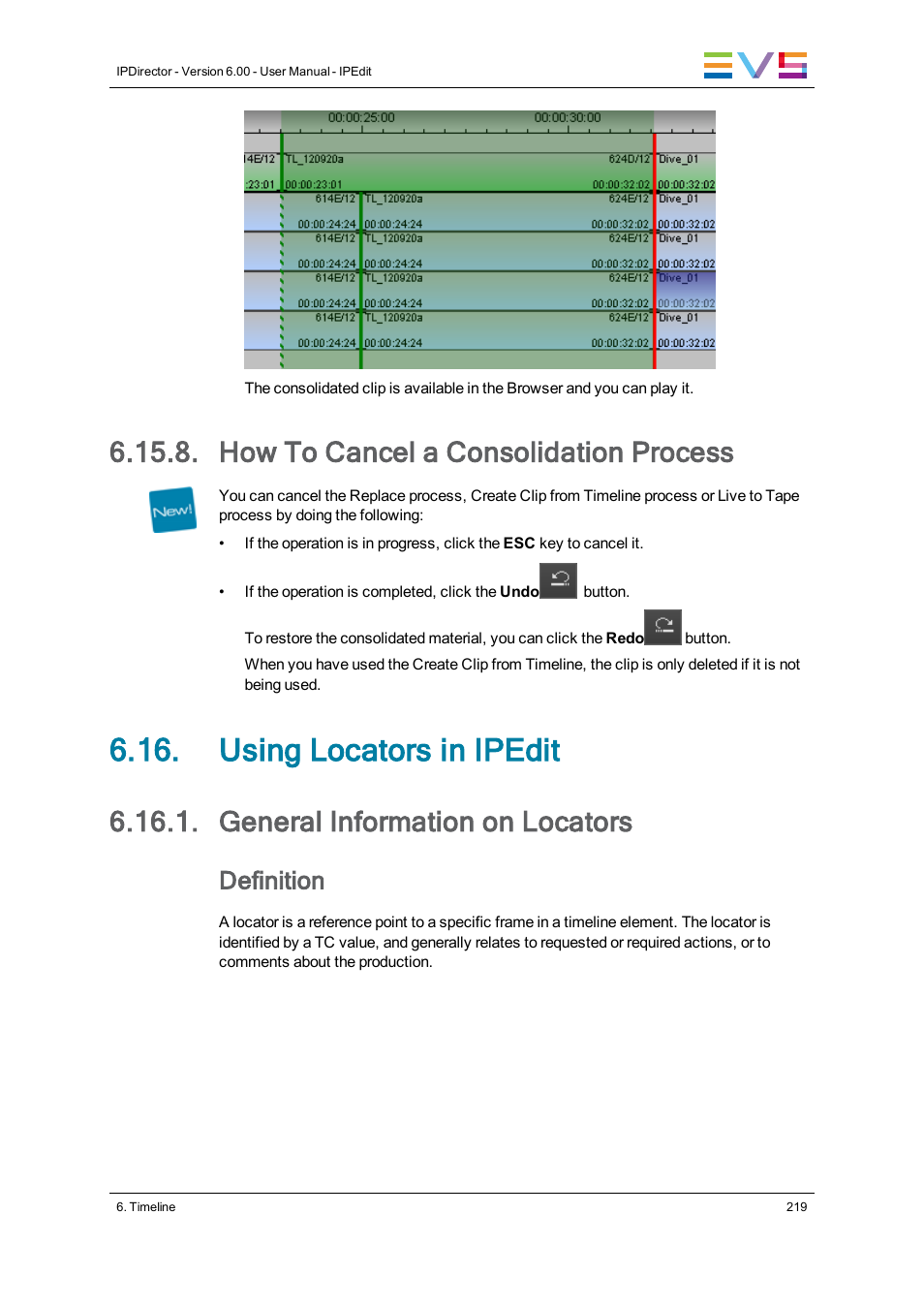 How to cancel a consolidation process, Using locators in ipedit, General information on locators | Definition | EVS IPDirector Version 6.0 - November 2012 Part 8 User's Manual User Manual | Page 231 / 250