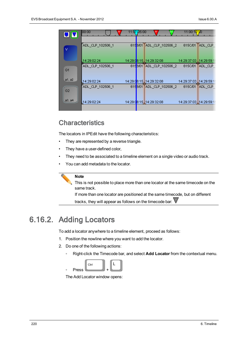 Adding locators, Characteristics | EVS IPDirector Version 6.0 - November 2012 Part 8 User's Manual User Manual | Page 232 / 250