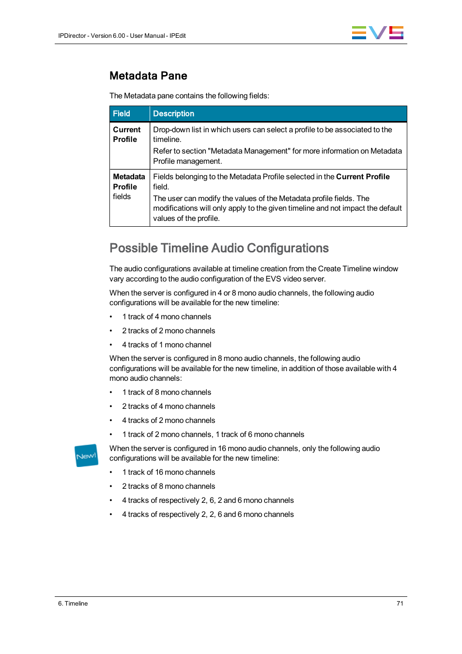 Possible timeline audio configurations, Metadata pane | EVS IPDirector Version 6.0 - November 2012 Part 8 User's Manual User Manual | Page 83 / 250