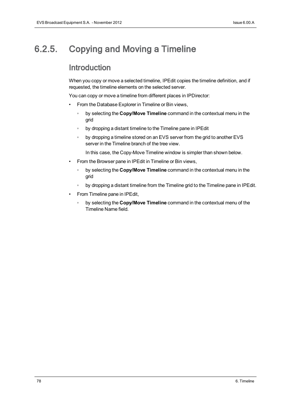 Copying and moving a timeline, Introduction | EVS IPDirector Version 6.0 - November 2012 Part 8 User's Manual User Manual | Page 90 / 250