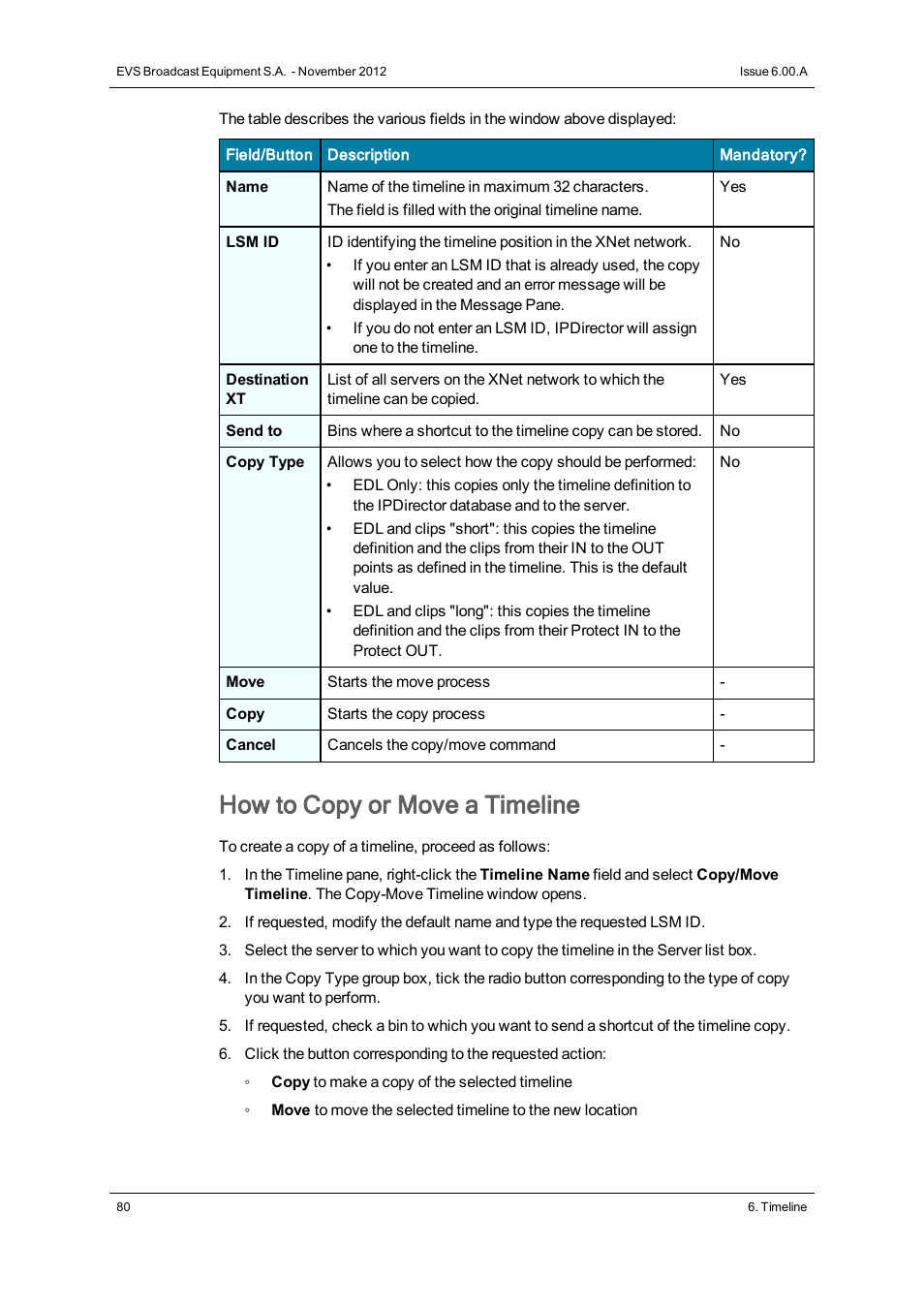 How to copy or move a timeline | EVS IPDirector Version 6.0 - November 2012 Part 8 User's Manual User Manual | Page 92 / 250