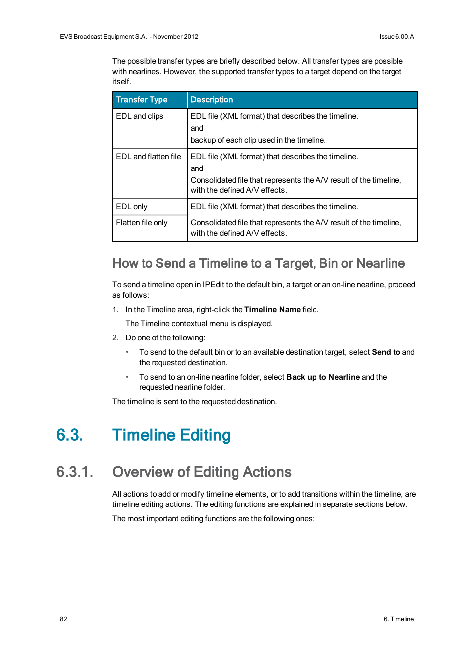 Timeline editing, Overview of editing actions | EVS IPDirector Version 6.0 - November 2012 Part 8 User's Manual User Manual | Page 94 / 250