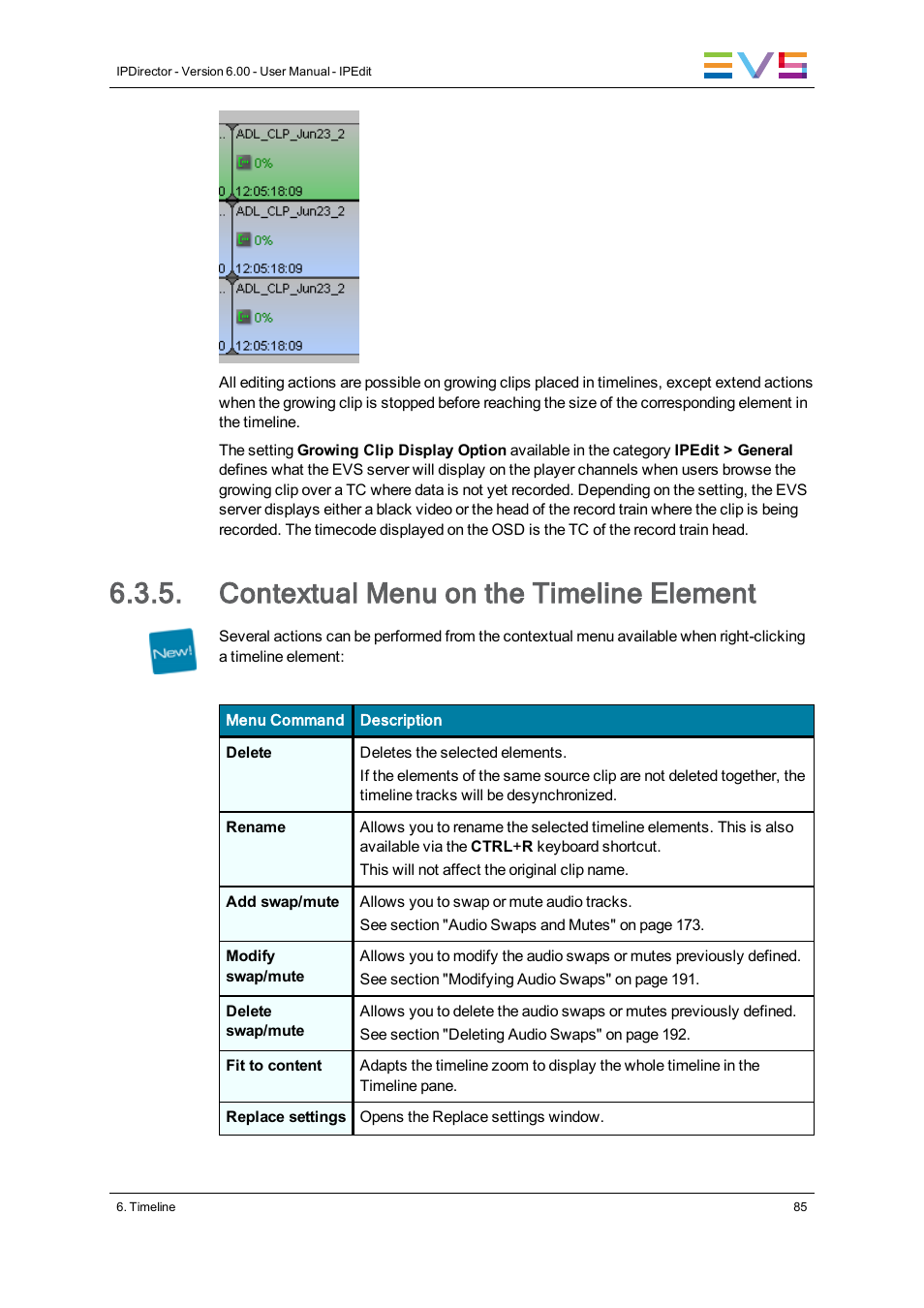 Contextual menu on the timeline element | EVS IPDirector Version 6.0 - November 2012 Part 8 User's Manual User Manual | Page 97 / 250