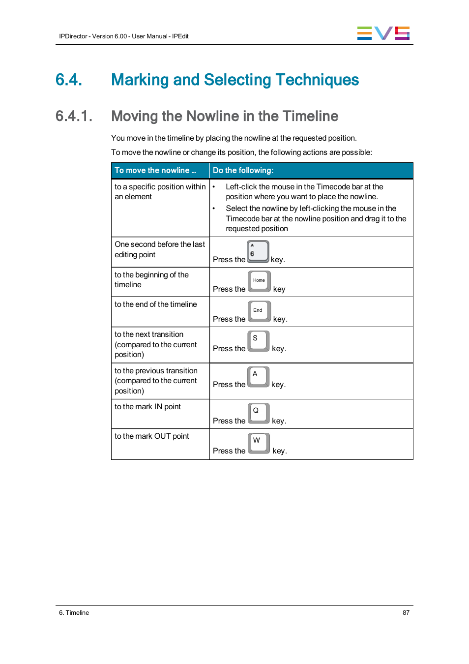 Marking and selecting techniques, Moving the nowline in the timeline | EVS IPDirector Version 6.0 - November 2012 Part 8 User's Manual User Manual | Page 99 / 250