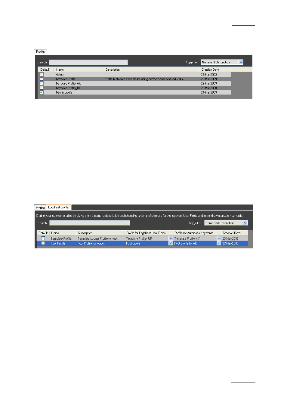 Profiles tab, Logsheet profiles tab | EVS IPDirector Version 5.6 - May 2009 Part 1 User's Manual User Manual | Page 42 / 121