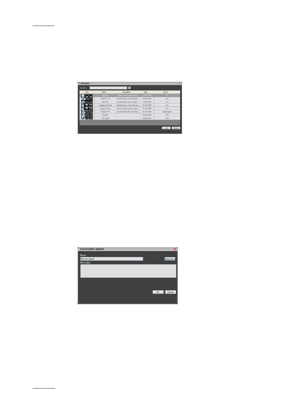 How to save a layout, How to save a layout with a new name | EVS IPDirector Version 5.6 - May 2009 Part 1 User's Manual User Manual | Page 57 / 121