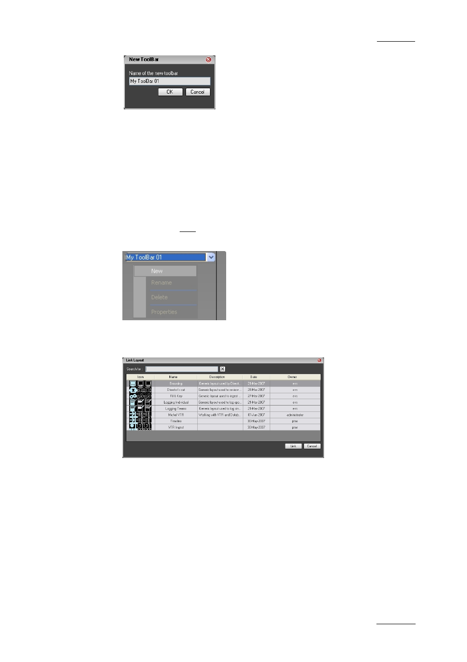 How to add a layout to a layout toolbar, 3 layout panel | EVS IPDirector Version 5.6 - May 2009 Part 1 User's Manual User Manual | Page 62 / 121