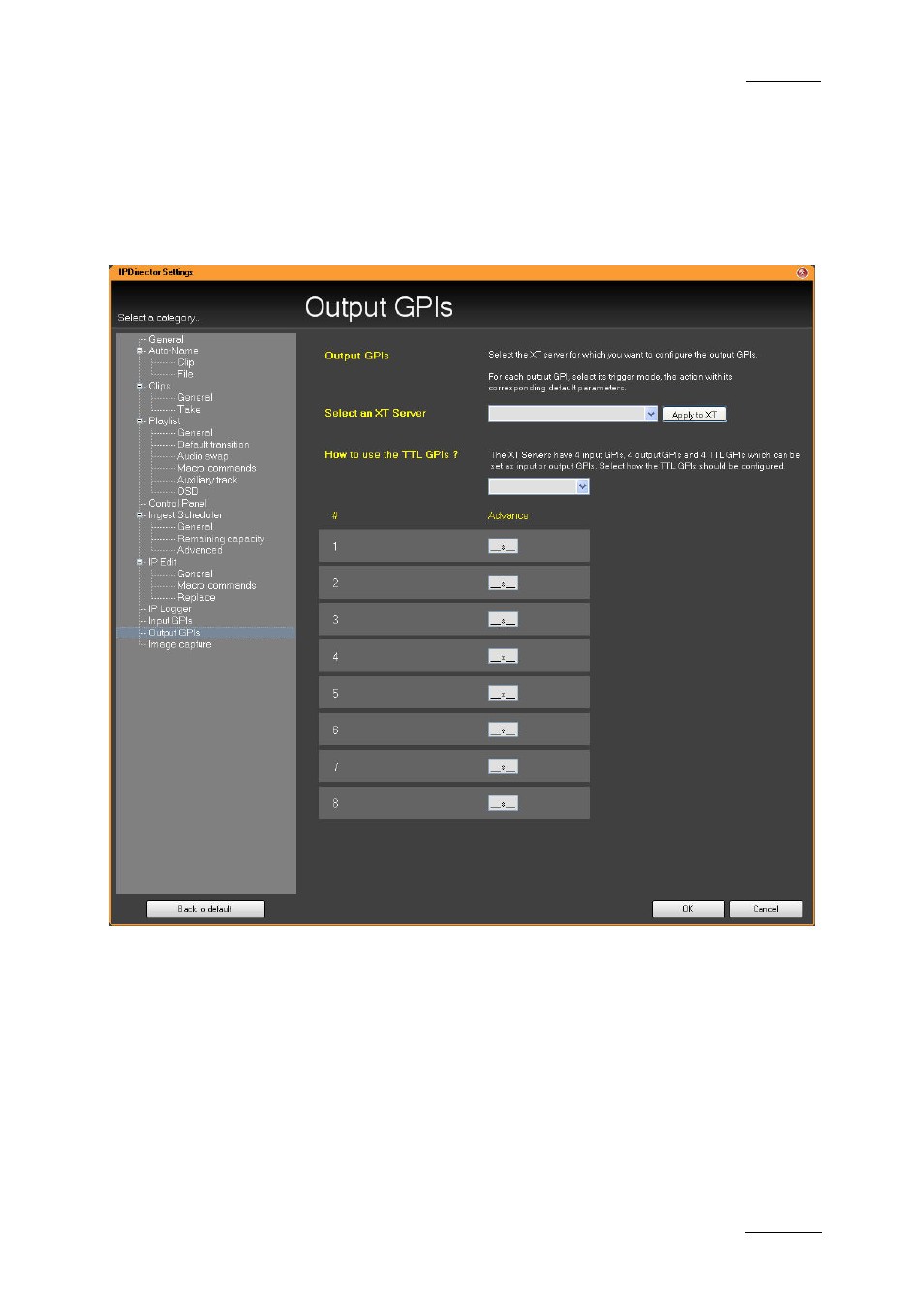 Delay, Output gpis settings | EVS IPDirector Version 5.6 - May 2009 Part 1 User's Manual User Manual | Page 78 / 121
