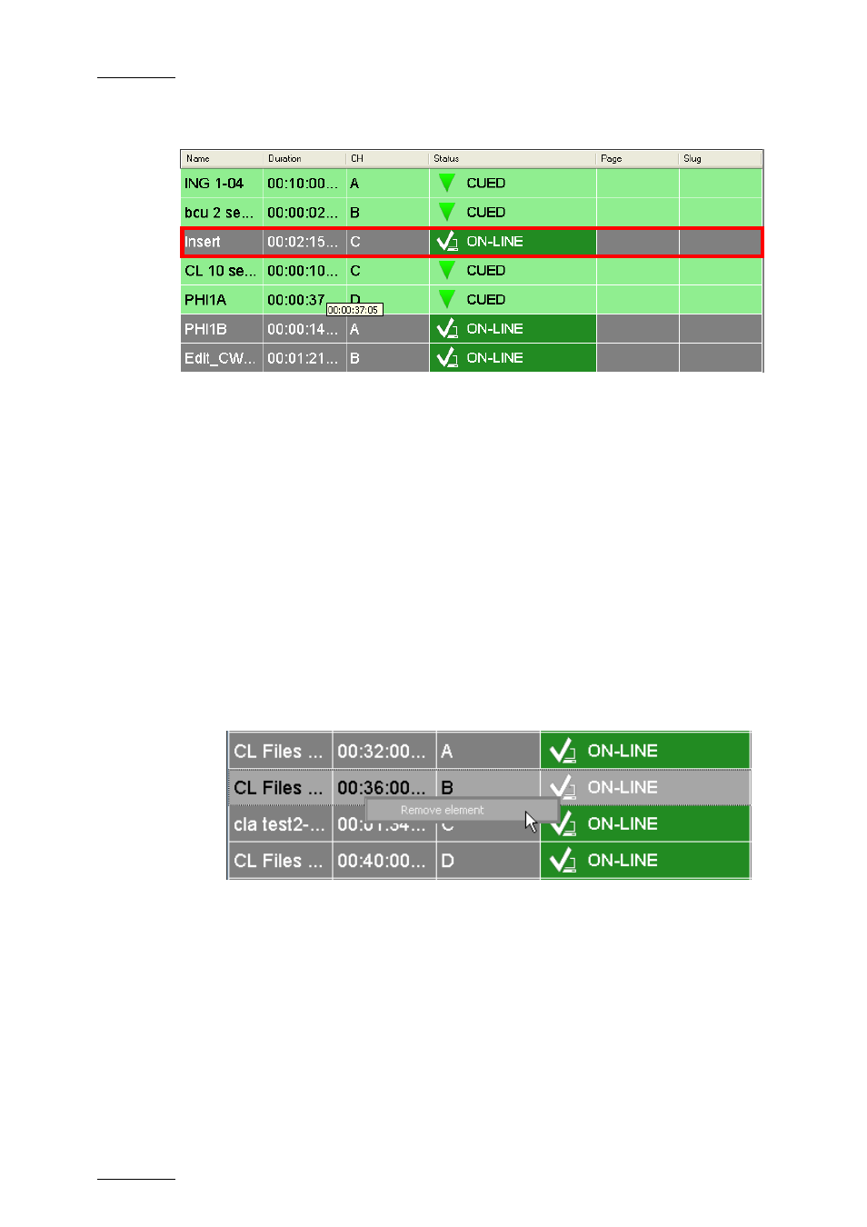 3 removing an element from the playlist, How to remove an element from the playlist, Impact on the channel association | Removing an element from the playlist, Emoving an, Lement from the, Laylist | EVS IPDirector Version 5.9 - January 2011 Part 7 User’s Manual User Manual | Page 31 / 37