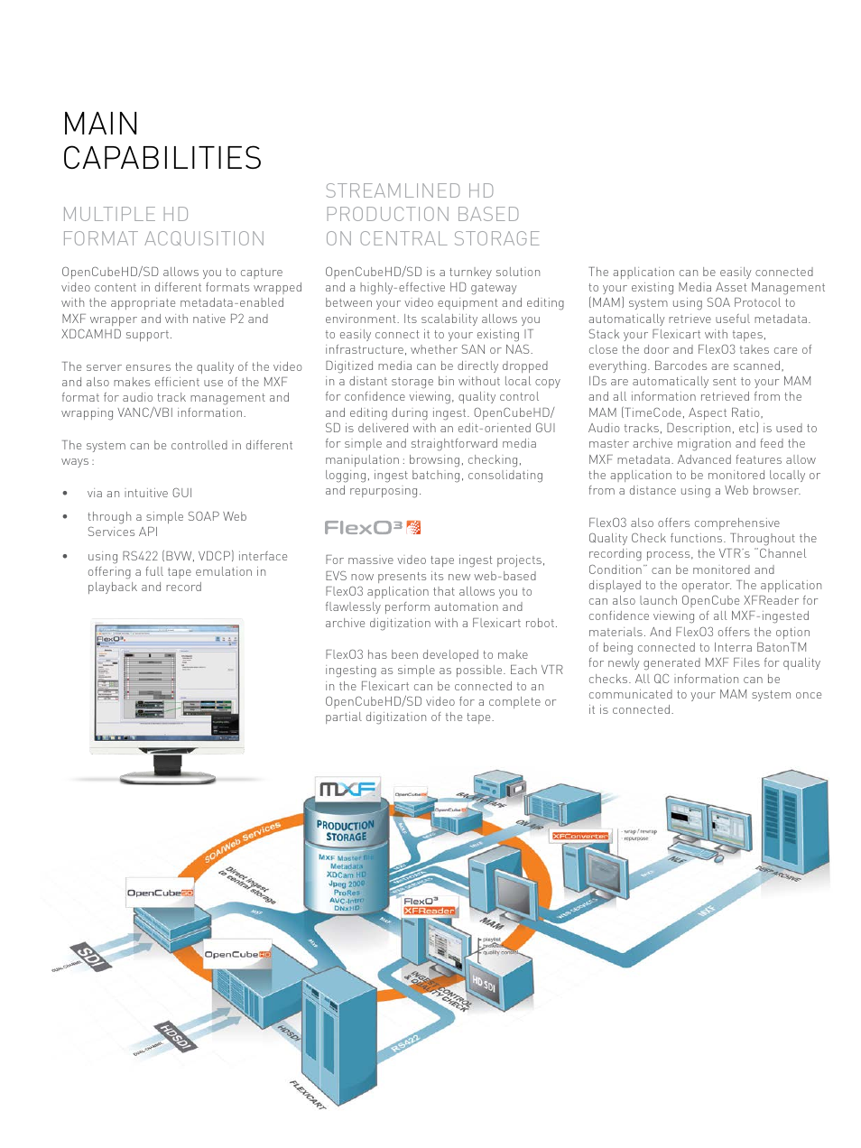 Main capabilities, Multiple hd format acquisition, Streamlined hd production based on central storage | EVS OpenCubeHD-SD User Manual | Page 3 / 4