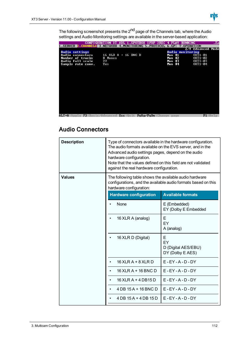 Audio connectors | EVS XT3 Version 11.00 Configuration Manual User Manual | Page 118 / 227