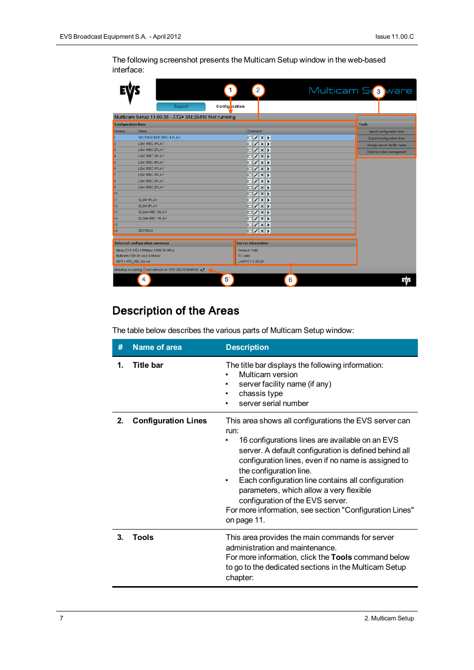 Description of the areas | EVS XT3 Version 11.00 Configuration Manual User Manual | Page 13 / 227