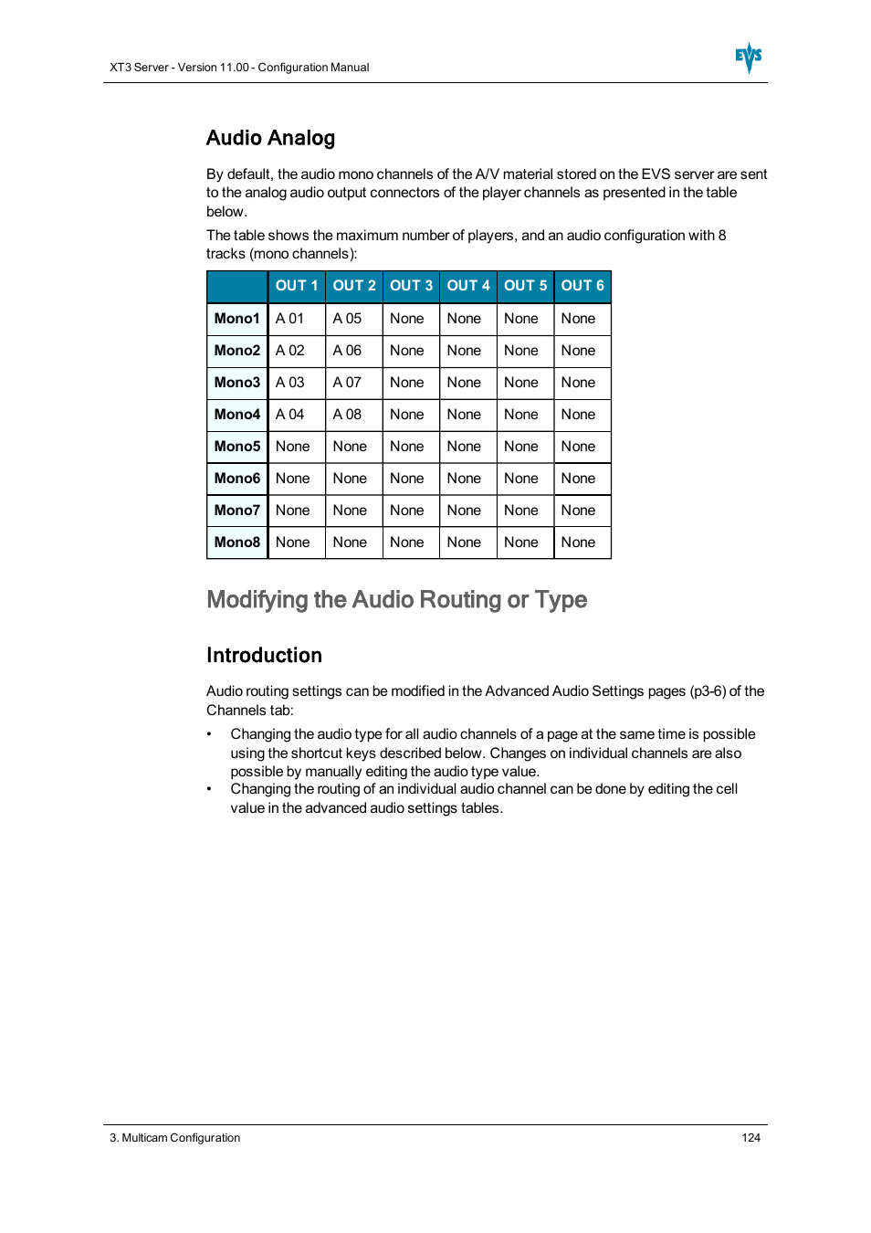 Modifying the audio routing or type, Audio analog, Introduction | EVS XT3 Version 11.00 Configuration Manual User Manual | Page 130 / 227