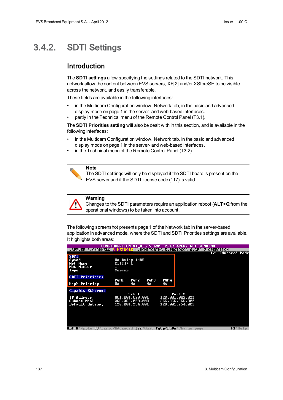 Sdti settings, Introduction | EVS XT3 Version 11.00 Configuration Manual User Manual | Page 143 / 227