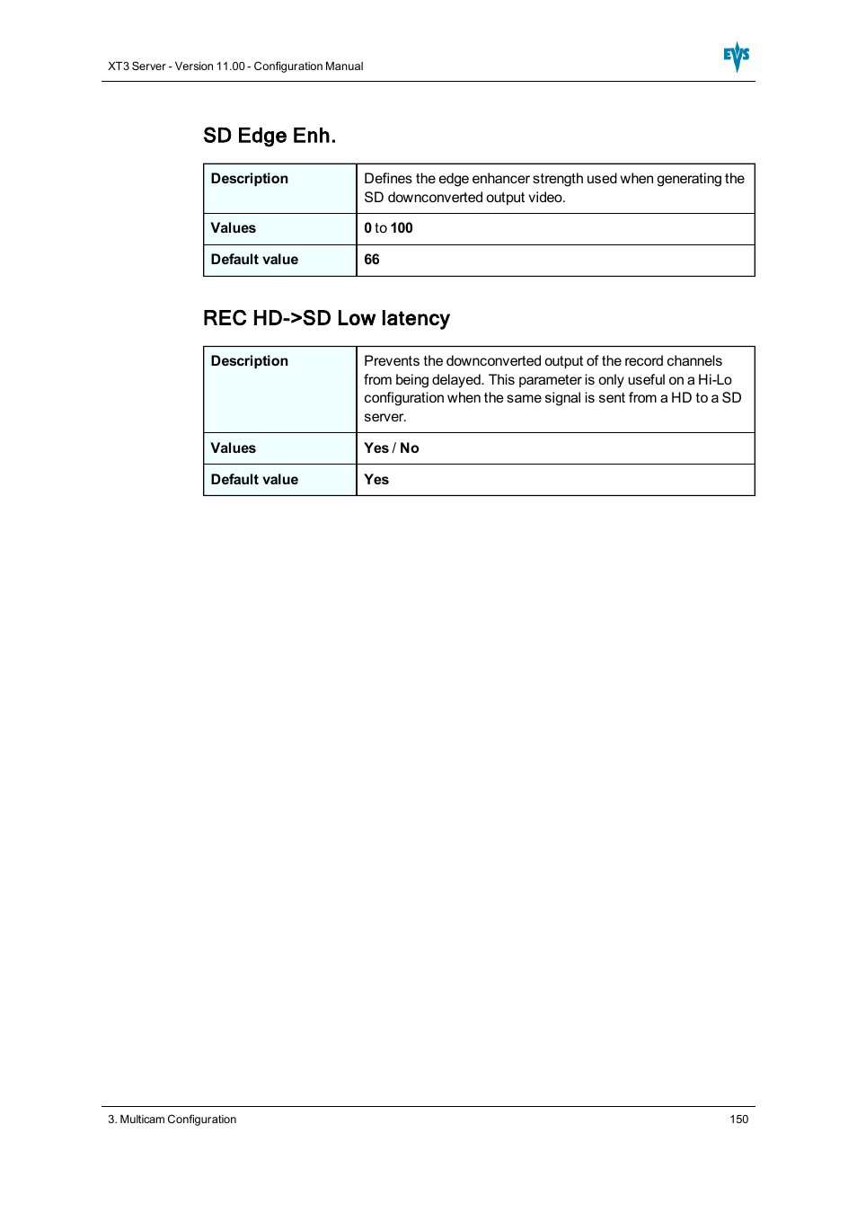 Sd edge enh, Rec hd->sd low latency | EVS XT3 Version 11.00 Configuration Manual User Manual | Page 156 / 227