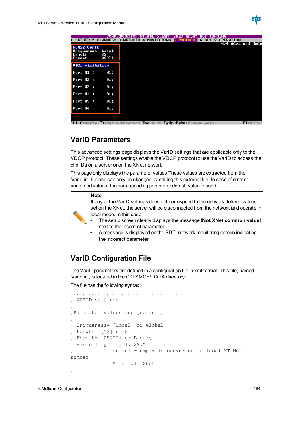 Varid parameters, Varid configuration file | EVS XT3 Version 11.00 Configuration Manual User Manual | Page 170 / 227