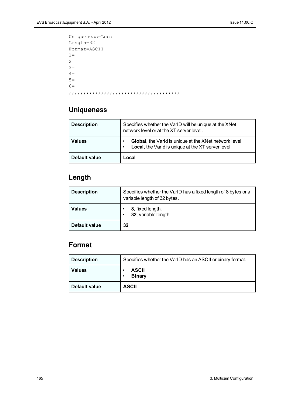 Uniqueness, Length, Format | EVS XT3 Version 11.00 Configuration Manual User Manual | Page 171 / 227