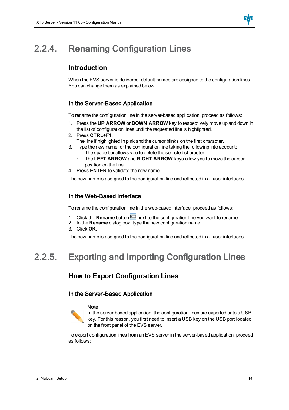 Renaming configuration lines, Exporting and importing configuration lines, Import/export configuration lines | Introduction, How to export configuration lines | EVS XT3 Version 11.00 Configuration Manual User Manual | Page 20 / 227