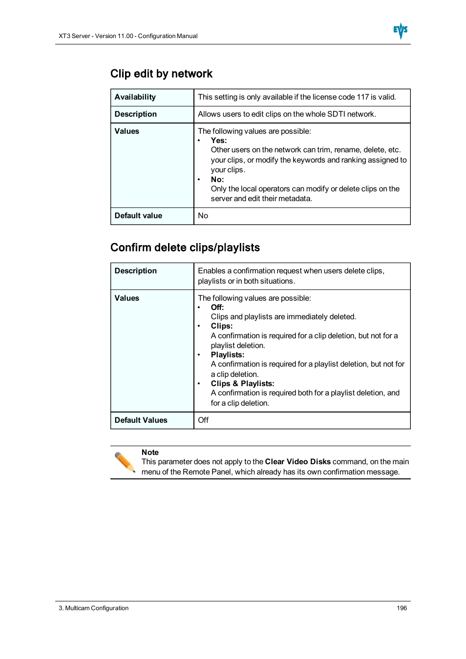 Clip edit by network, Confirm delete clips/playlists | EVS XT3 Version 11.00 Configuration Manual User Manual | Page 202 / 227