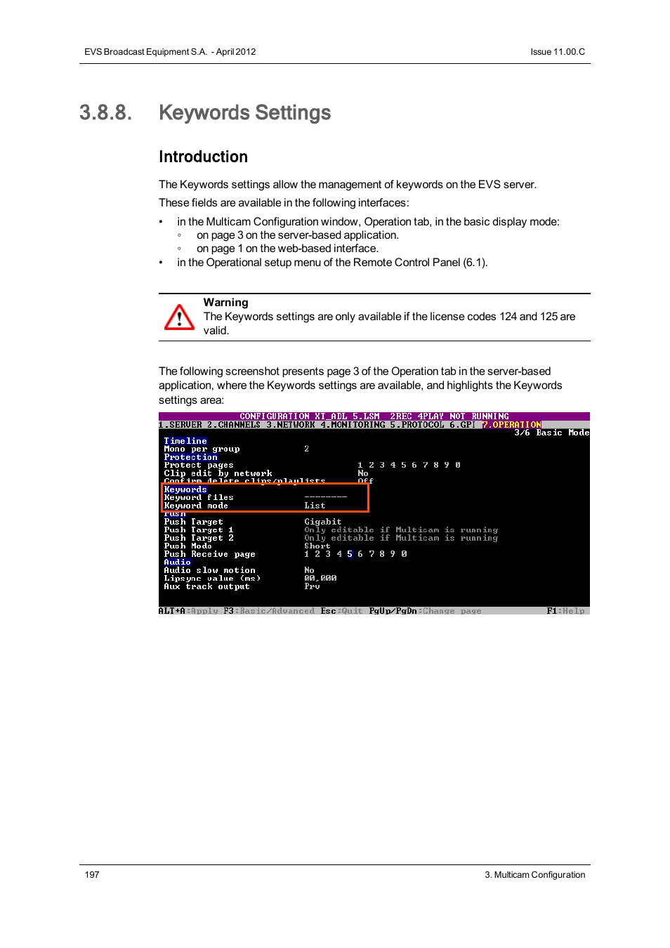 Keywords settings, Introduction | EVS XT3 Version 11.00 Configuration Manual User Manual | Page 203 / 227