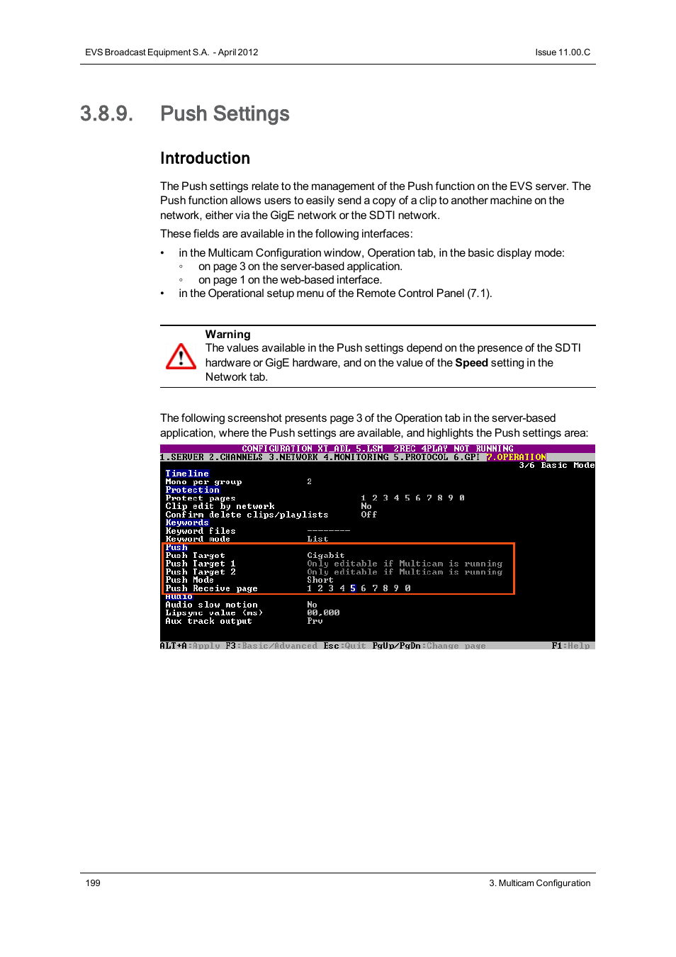 Push settings, Introduction | EVS XT3 Version 11.00 Configuration Manual User Manual | Page 205 / 227