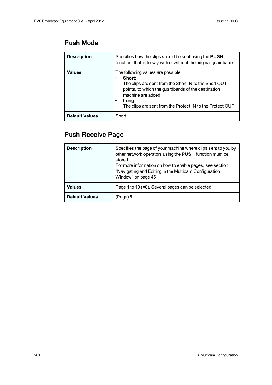 Push mode, Push receive page | EVS XT3 Version 11.00 Configuration Manual User Manual | Page 207 / 227
