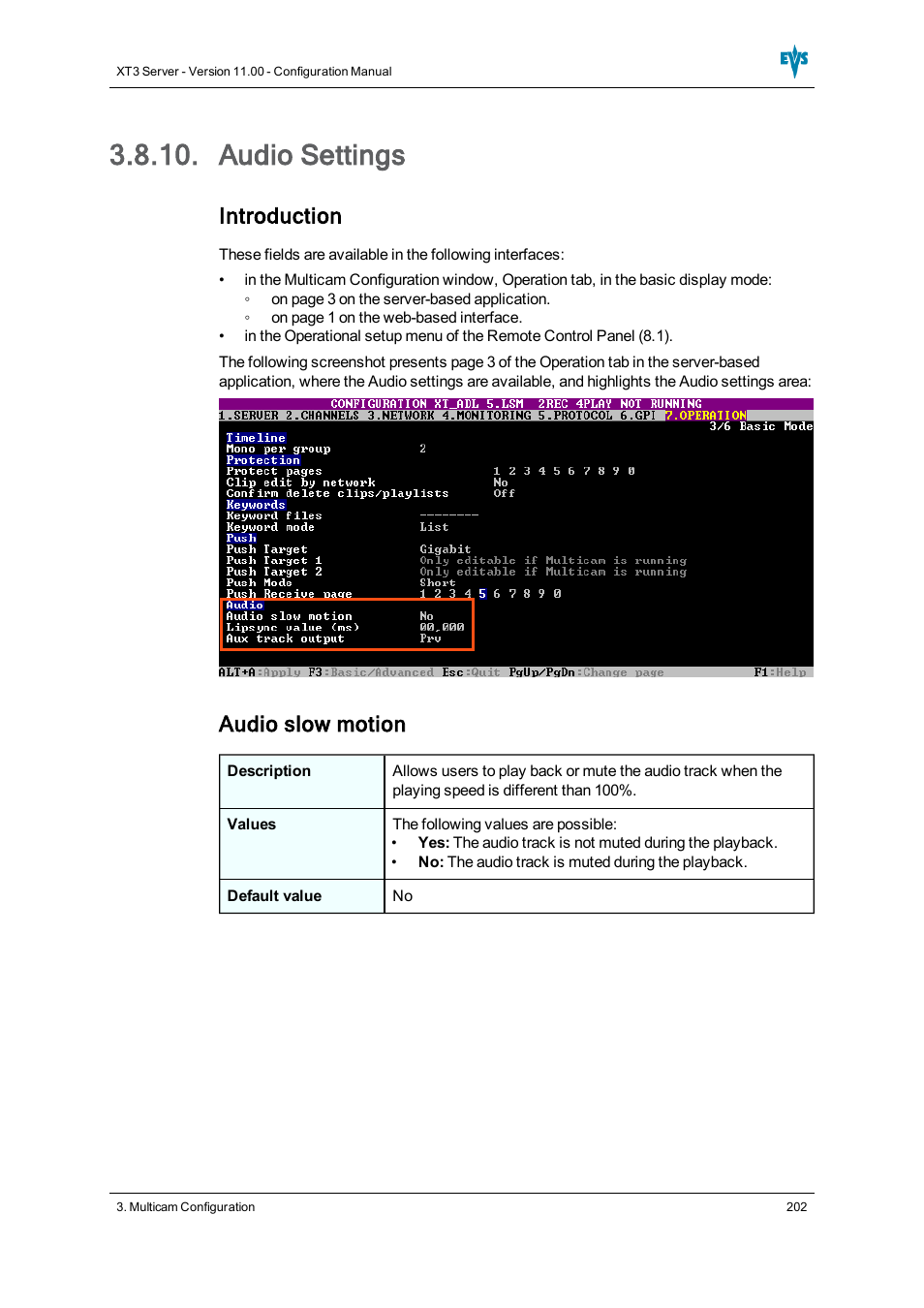Audio settings, Introduction, Audio slow motion | EVS XT3 Version 11.00 Configuration Manual User Manual | Page 208 / 227