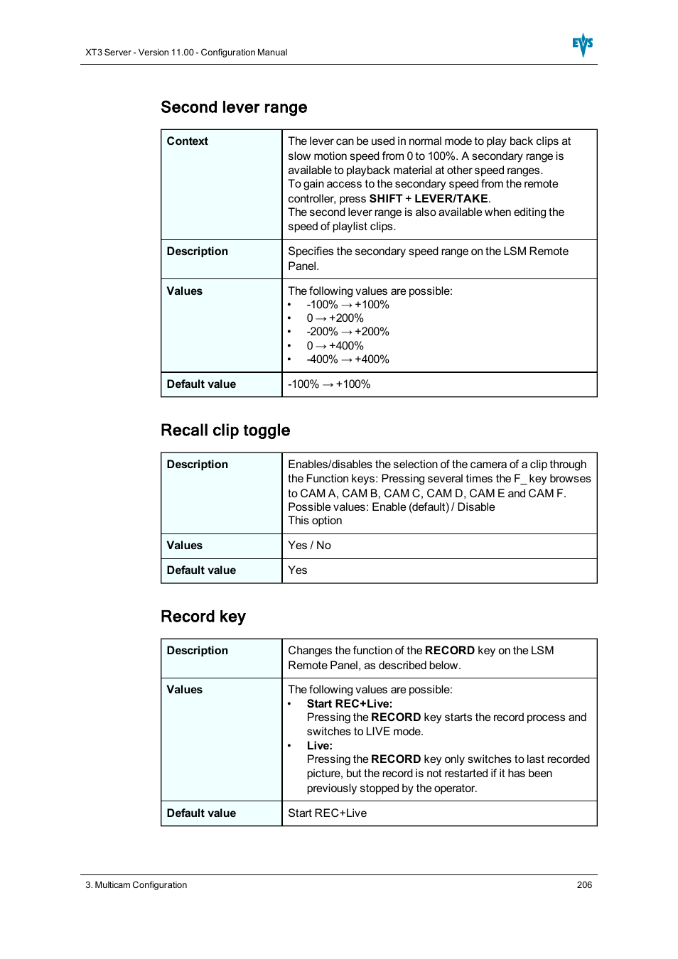 Second lever range, Recall clip toggle, Record key | EVS XT3 Version 11.00 Configuration Manual User Manual | Page 212 / 227