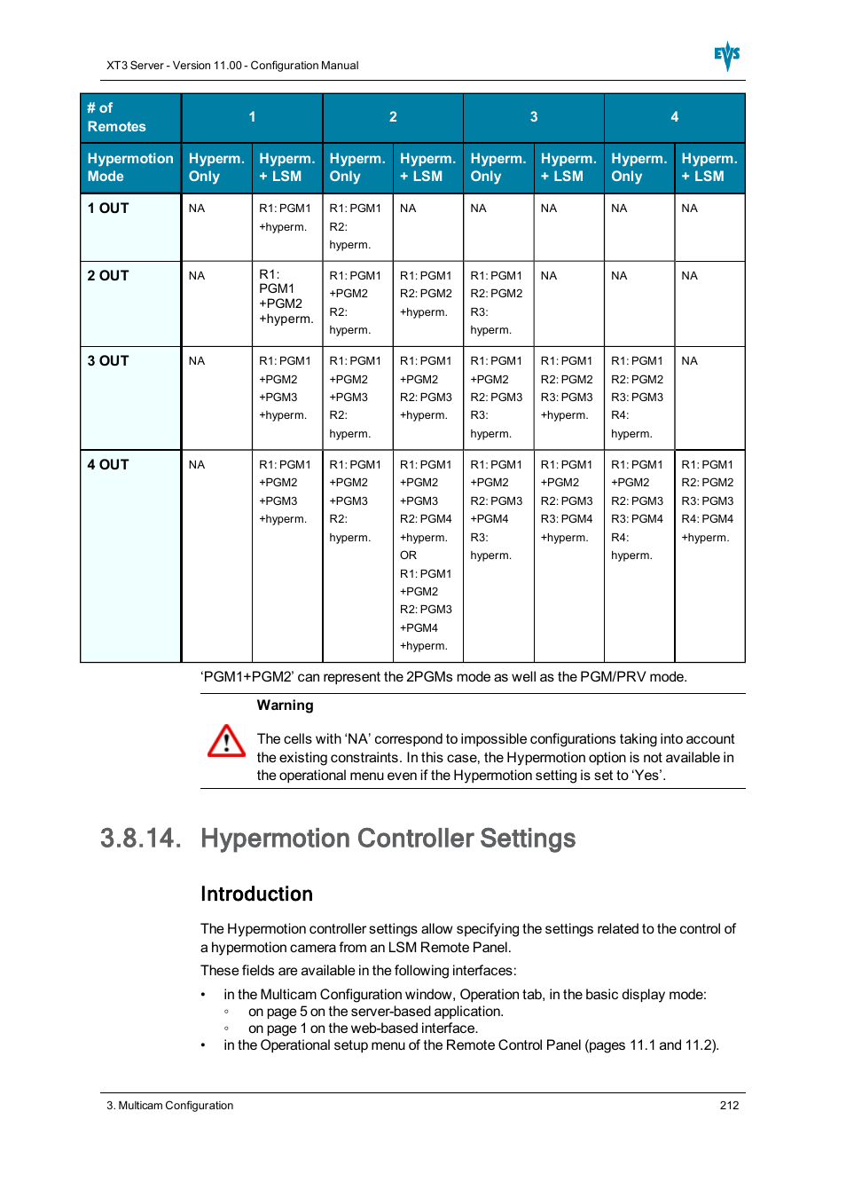 Hypermotion controller settings, Introduction | EVS XT3 Version 11.00 Configuration Manual User Manual | Page 218 / 227