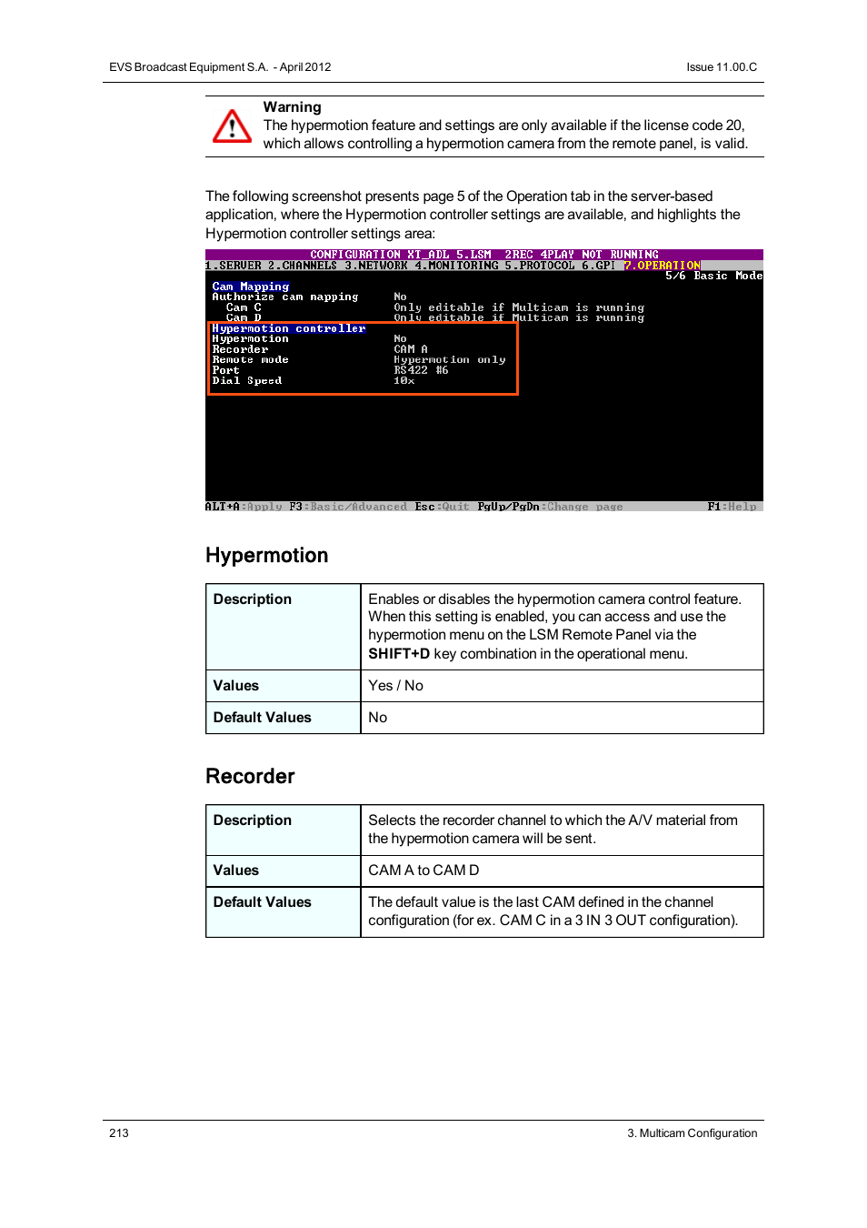 Hypermotion, Recorder | EVS XT3 Version 11.00 Configuration Manual User Manual | Page 219 / 227