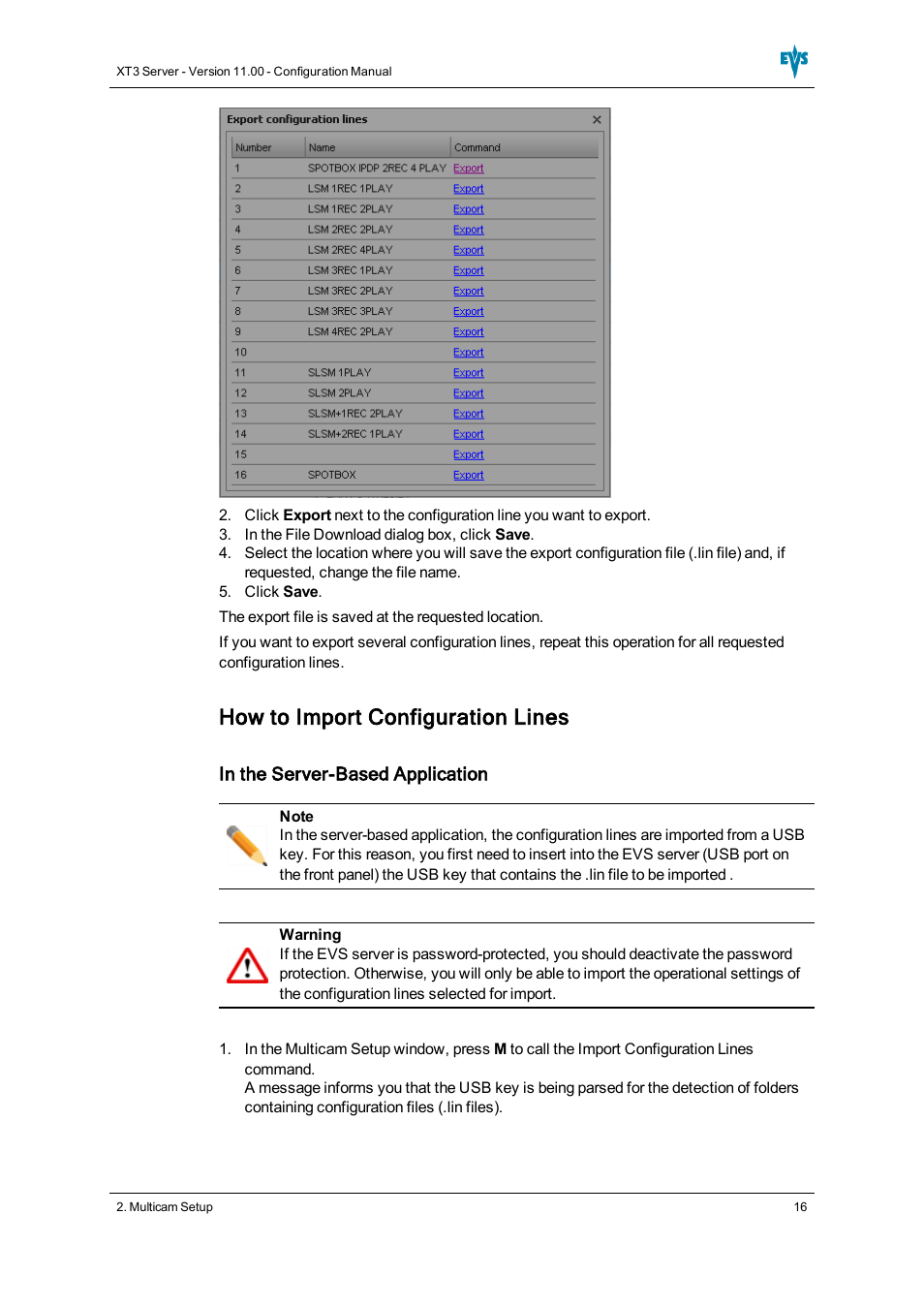 How to import configuration lines | EVS XT3 Version 11.00 Configuration Manual User Manual | Page 22 / 227