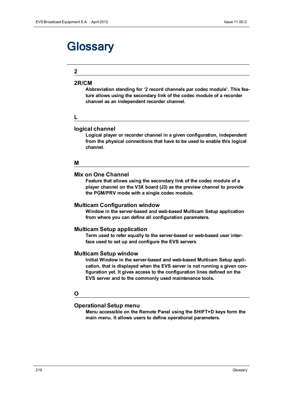 Glossary | EVS XT3 Version 11.00 Configuration Manual User Manual | Page 225 / 227