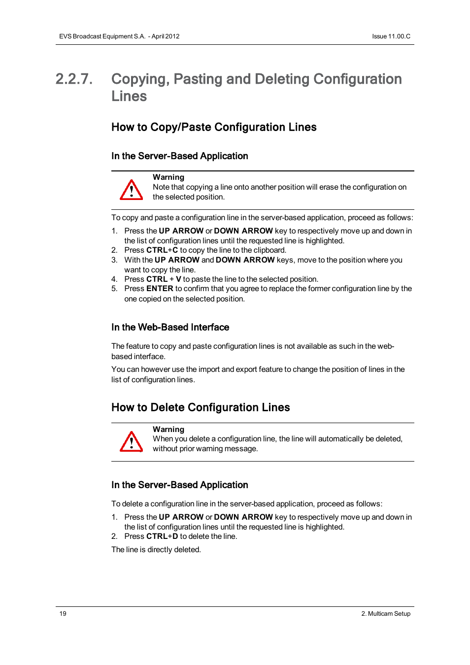 Copying, pasting and deleting configuration lines, How to copy/paste configuration lines, How to delete configuration lines | EVS XT3 Version 11.00 Configuration Manual User Manual | Page 25 / 227