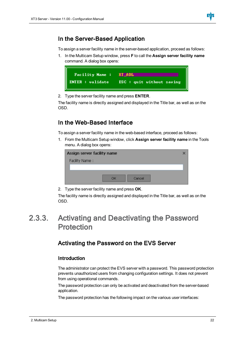 Enable password for technical settings, Activating the password on the evs server | EVS XT3 Version 11.00 Configuration Manual User Manual | Page 28 / 227