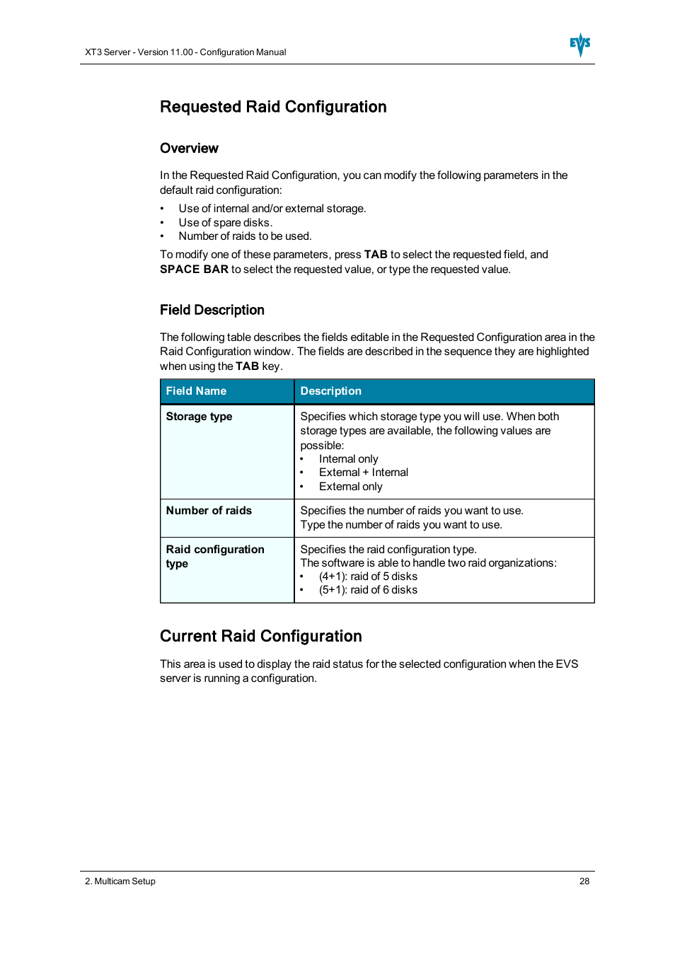 Requested raid configuration, Current raid configuration | EVS XT3 Version 11.00 Configuration Manual User Manual | Page 34 / 227