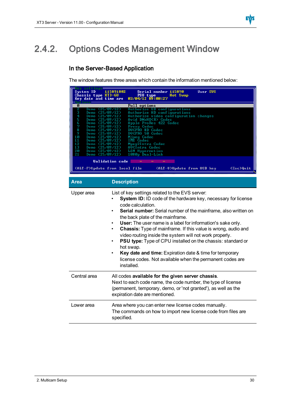 Options codes management window | EVS XT3 Version 11.00 Configuration Manual User Manual | Page 36 / 227