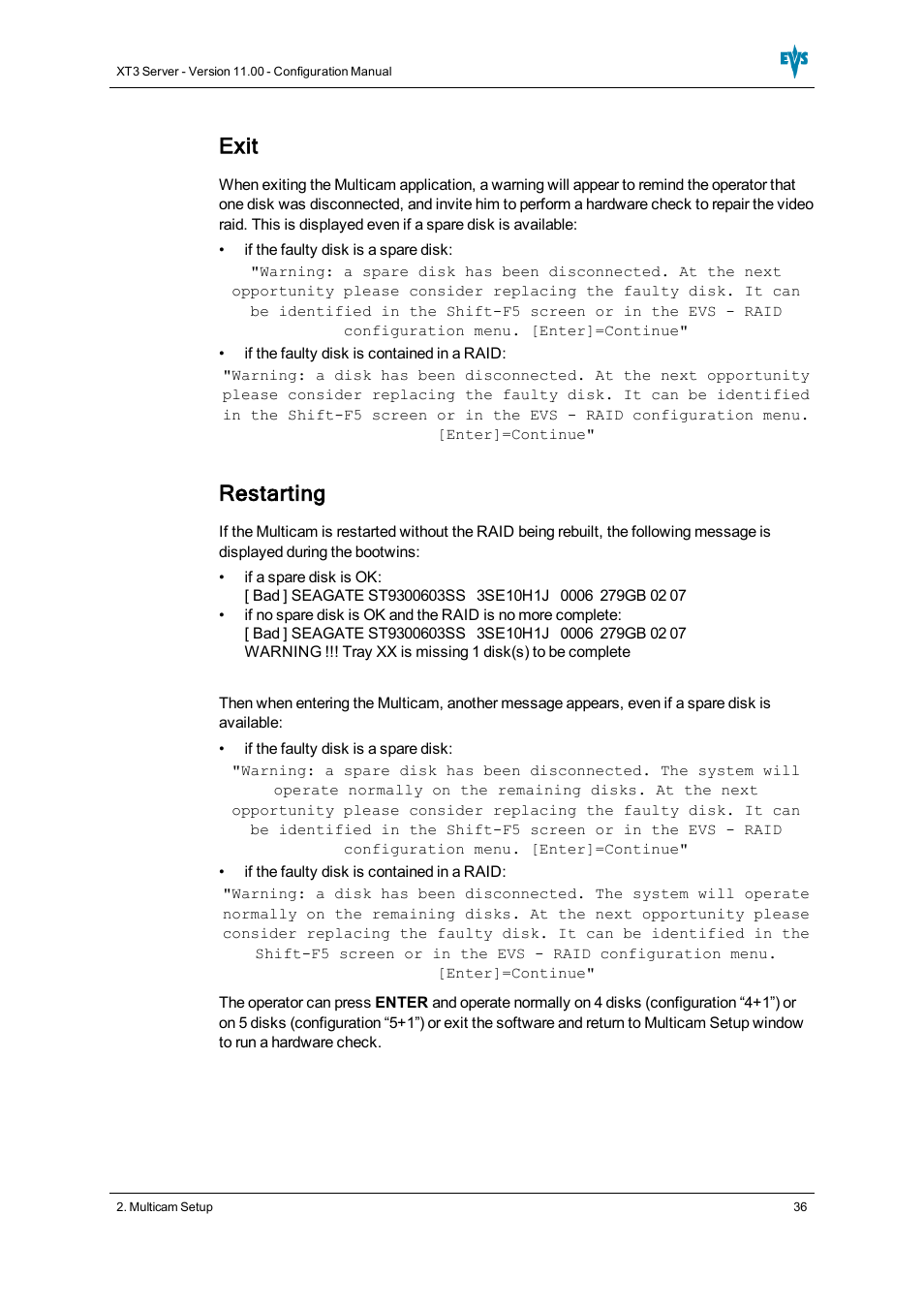 Exit, Restarting | EVS XT3 Version 11.00 Configuration Manual User Manual | Page 42 / 227