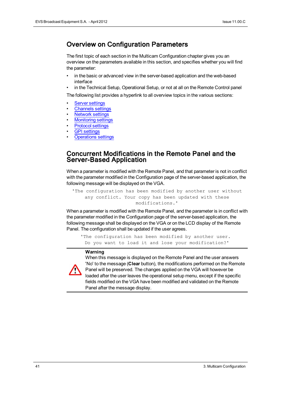 Overview on configuration parameters | EVS XT3 Version 11.00 Configuration Manual User Manual | Page 47 / 227