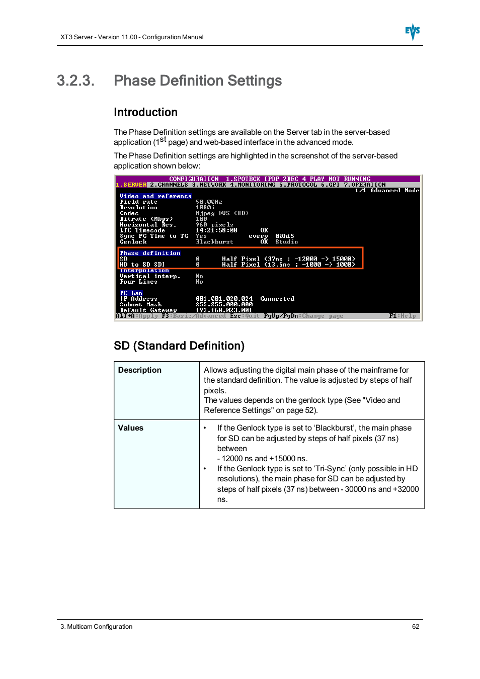 Phase definition settings, Introduction, Sd (standard definition) | EVS XT3 Version 11.00 Configuration Manual User Manual | Page 68 / 227