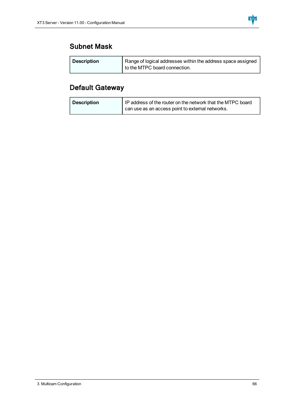 Subnet mask, Default gateway | EVS XT3 Version 11.00 Configuration Manual User Manual | Page 72 / 227