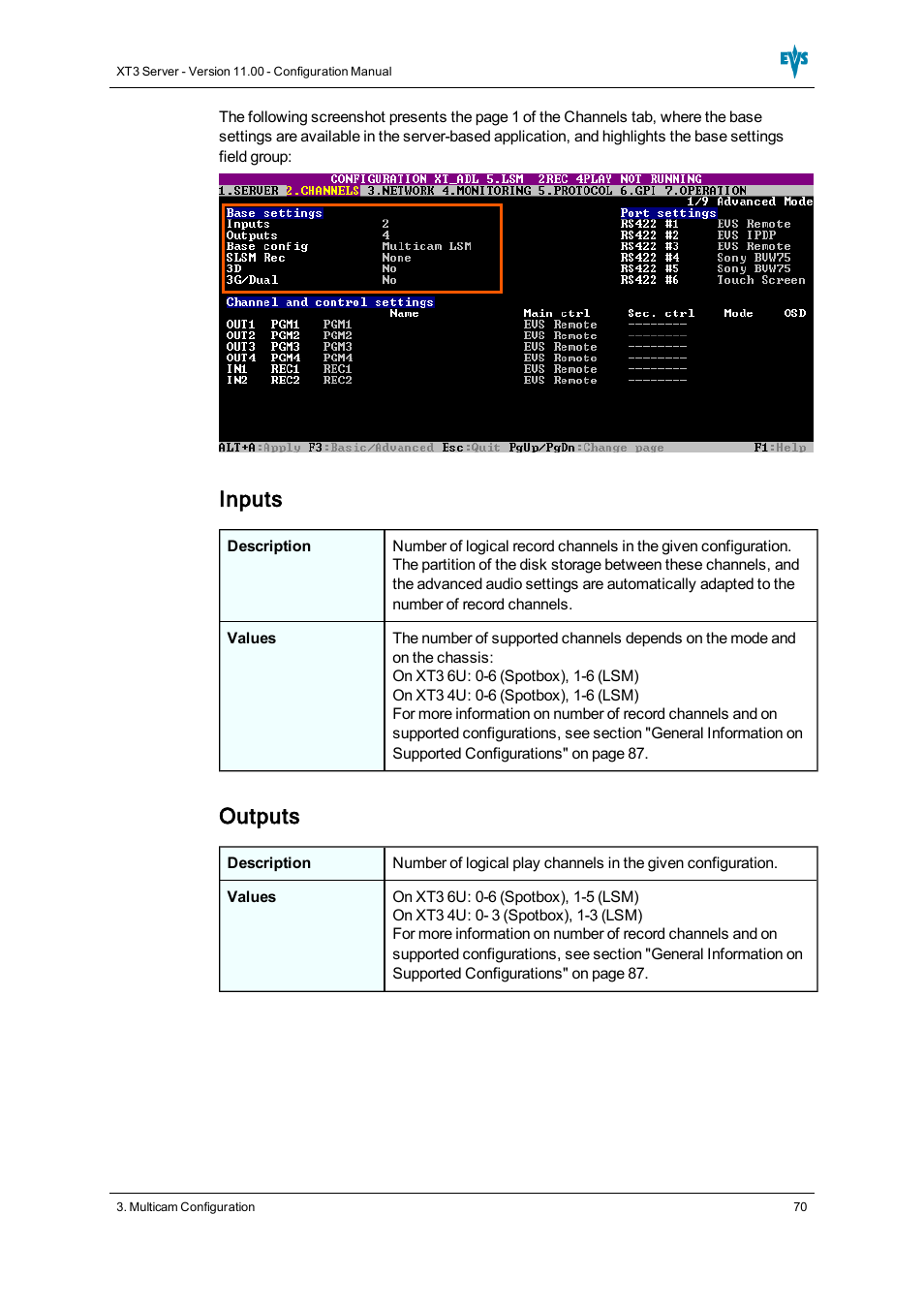Inputs, Outputs | EVS XT3 Version 11.00 Configuration Manual User Manual | Page 76 / 227