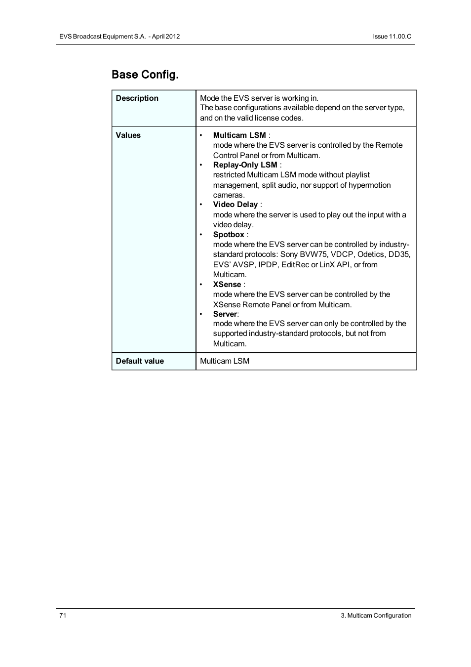 Base config | EVS XT3 Version 11.00 Configuration Manual User Manual | Page 77 / 227