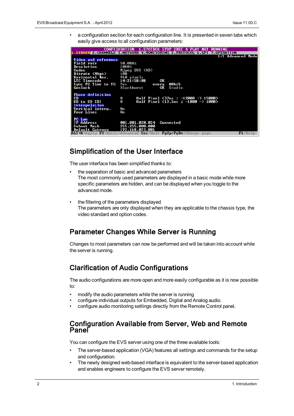 Simplification of the user interface, Parameter changes while server is running, Clarification of audio configurations | EVS XT3 Version 11.00 Configuration Manual User Manual | Page 8 / 227