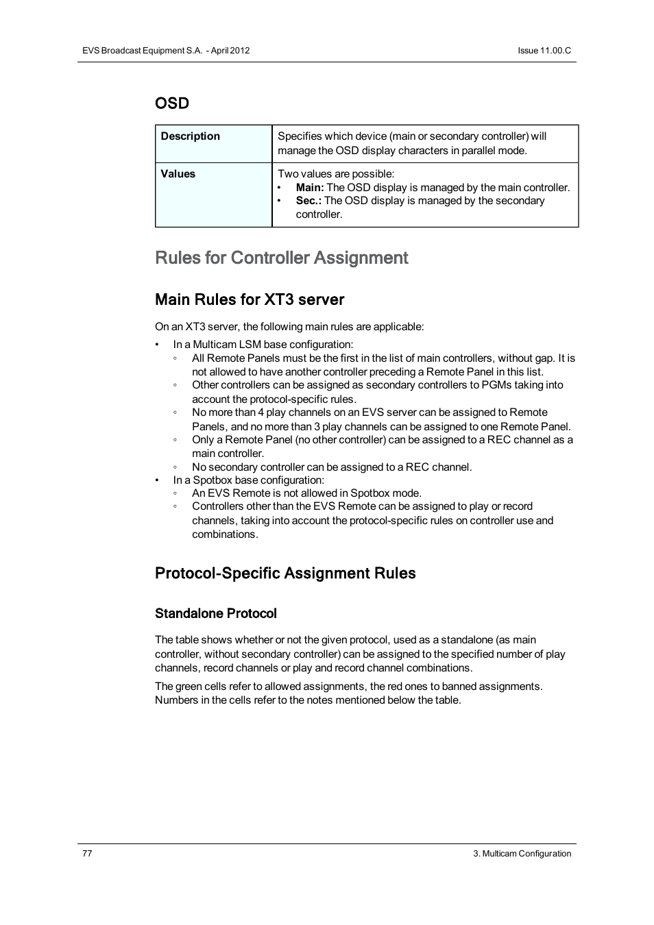 Rules for controller assignment, Main rules for xt3 server, Protocol-specific assignment rules | EVS XT3 Version 11.00 Configuration Manual User Manual | Page 83 / 227