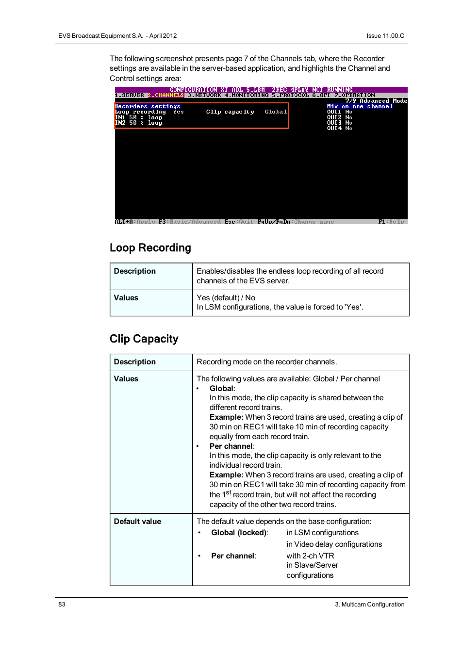 Loop recording, Clip capacity | EVS XT3 Version 11.00 Configuration Manual User Manual | Page 89 / 227