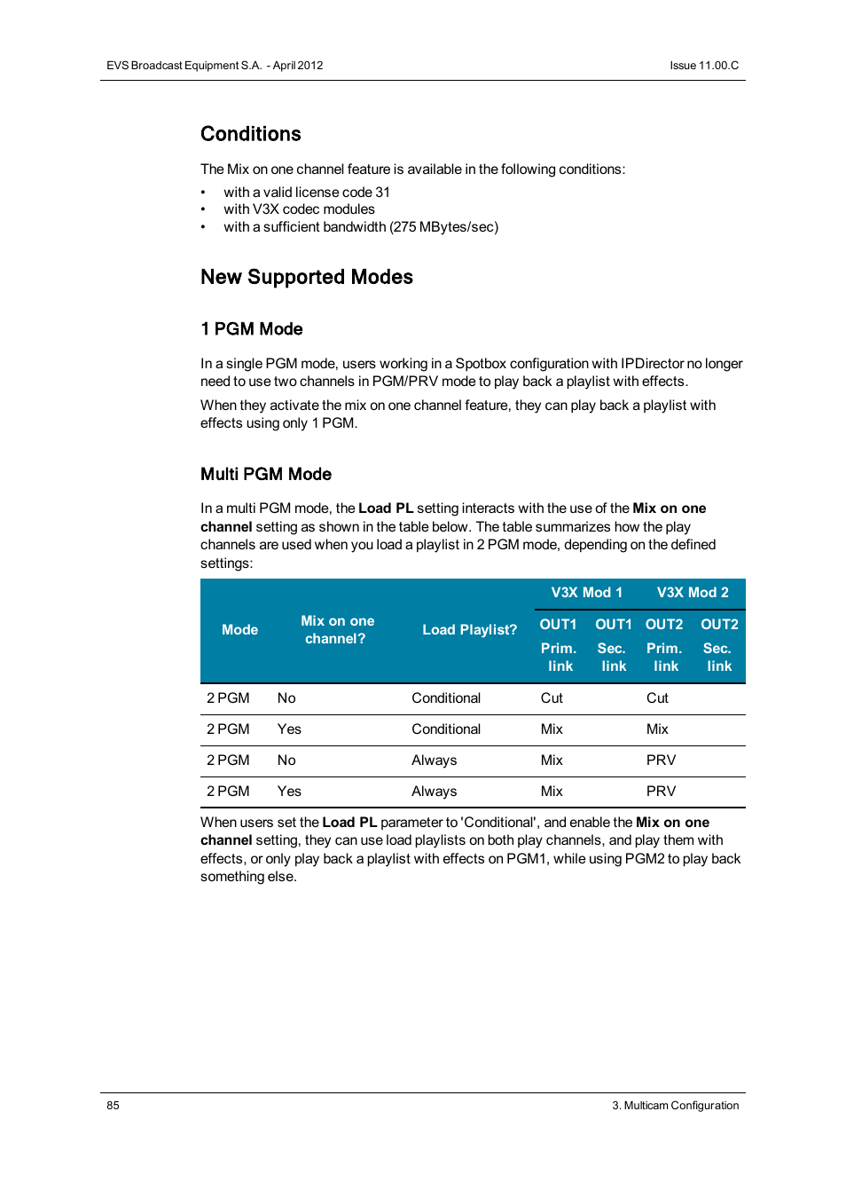 Conditions, New supported modes | EVS XT3 Version 11.00 Configuration Manual User Manual | Page 91 / 227